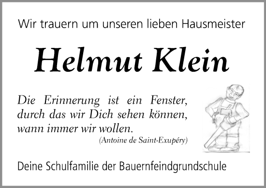 Traueranzeige von Helmut Klein von Gesamtausgabe Nürnberger Nachrichten/ Nürnberger Ztg.