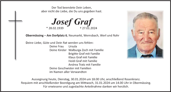 Traueranzeige von Josef Graf von Neumarkter Nachrichten Lokal