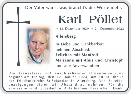 Traueranzeige von Karl Pöllet von Roth-Hilpoltsteiner Volkszeitung Lokal