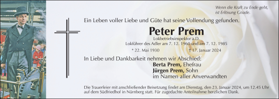 Traueranzeige von Peter Prem von Gesamtausgabe Nürnberger Nachrichten/ Nürnberger Ztg.