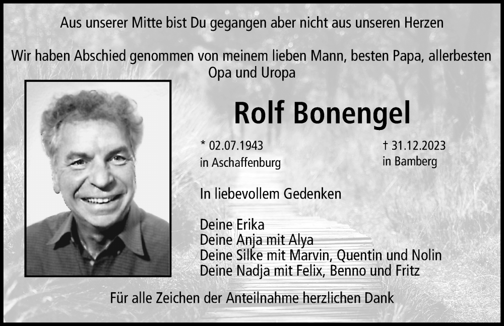  Traueranzeige für Rolf Bonengel vom 20.01.2024 aus Nordbayerische Nachrichten Forchheim Lokal