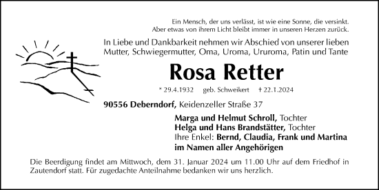 Traueranzeige von Rosa Retter von Fürther Nachrichten Lokal