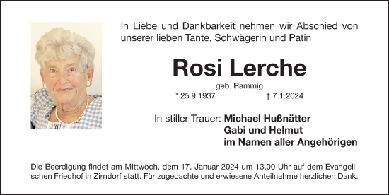 Traueranzeige von Rosi Lerche von Fürther Nachrichten Lokal