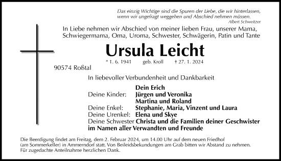 Traueranzeige von Ursula Leicht von Fürther Nachrichten Lokal