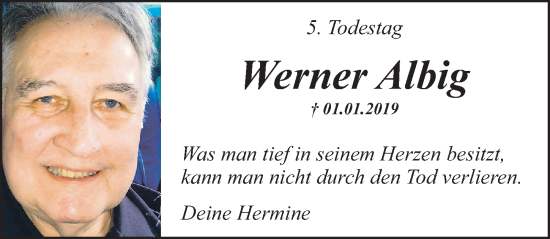 Traueranzeige von Werner Albig von Gesamtausgabe Nürnberger Nachrichten/ Nürnberger Ztg.