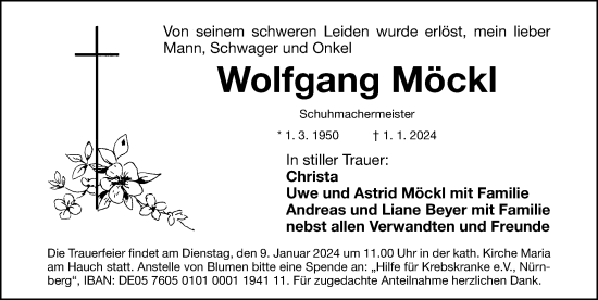 Traueranzeige von Wolfgang Möckl von Gesamtausgabe Nürnberger Nachrichten/ Nürnberger Ztg.