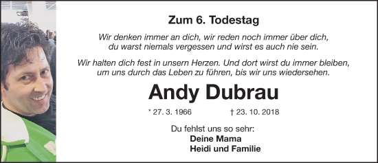 Traueranzeige von Andy Dubrau von Fürther Nachrichten Lokal