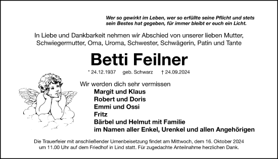 Traueranzeige von Betti Feilner von Fürther Nachrichten Lokal