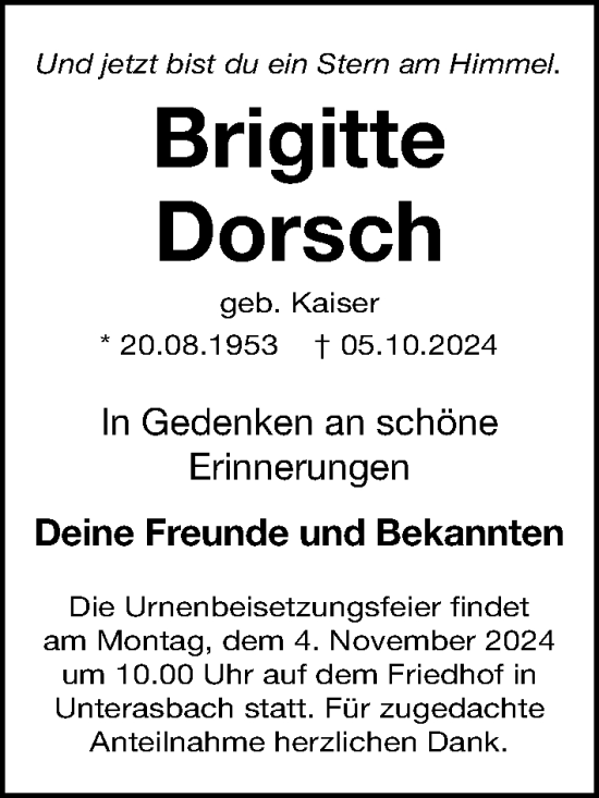 Traueranzeige von Brigitte Dorsch von Fürther Nachrichten Lokal
