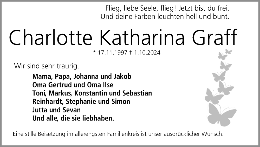  Traueranzeige für Charlotte Katharina Graff vom 09.10.2024 aus Gesamtausgabe Nürnberger Nachrichten/ Nürnberger Ztg./ Roth-Hilpoltsteiner Volkszeitung