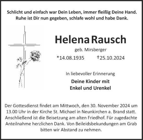 Traueranzeige von Helena Rausch von Erlanger Nachrichten Lokal