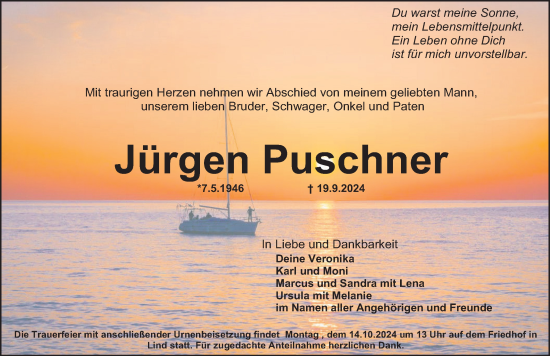 Traueranzeige von Jürgen Puschner von Gesamtausgabe Nürnberger Nachrichten/ Nürnberger Ztg./ Fürther Nachrichten