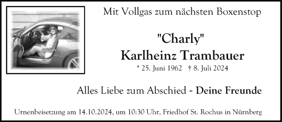 Traueranzeige von Karlheinz Trambauer von Gesamtausgabe Nürnberger Nachrichten/ Nürnberger Ztg.