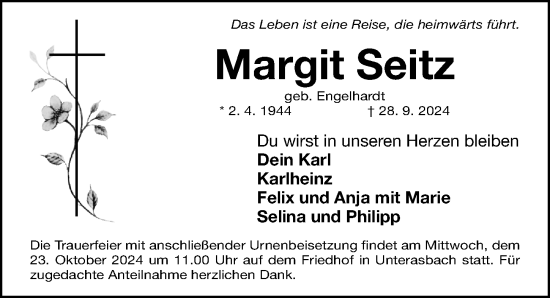 Traueranzeige von Margit Seitz von Gesamtausgabe Nürnberger Nachrichten/ Nürnberger Ztg.