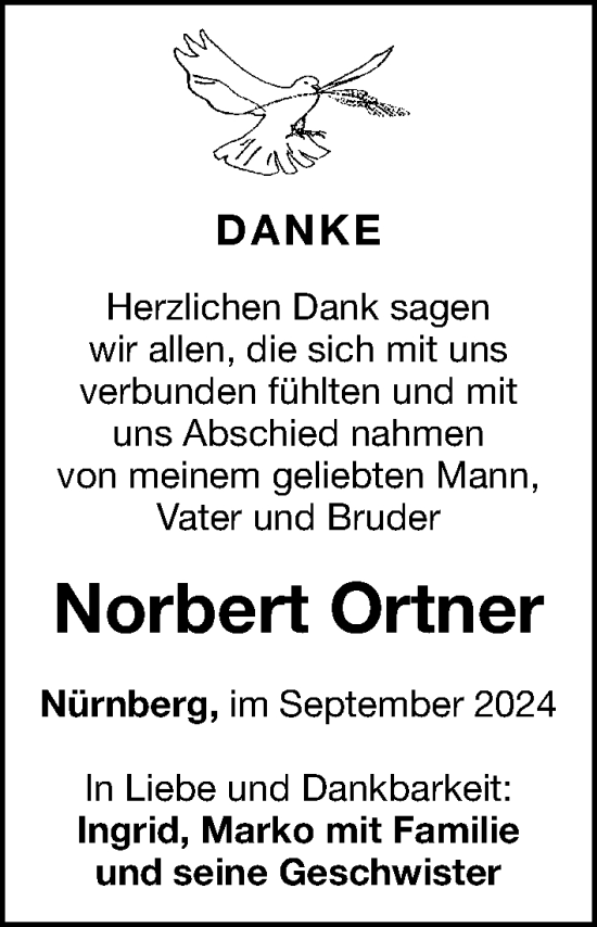 Traueranzeige von Norbert Ortner von Gesamtausgabe Nürnberger Nachrichten/ Nürnberger Ztg.