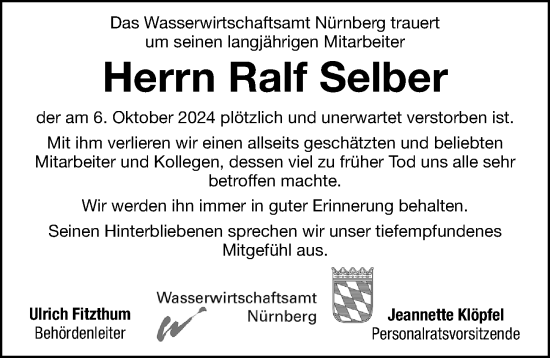 Traueranzeige von Ralf Selber von Gesamtausgabe Nürnberger Nachrichten/ Nürnberger Ztg.