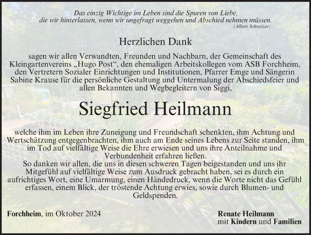  Traueranzeige für Siegfried Heilmann vom 05.10.2024 aus Nordbayerische Nachrichten Forchheim Lokal