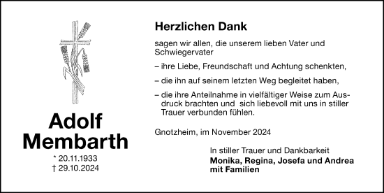 Traueranzeige von Adolf Membarth von Altmühl-Bote Lokal