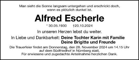 Traueranzeige von Alfred Escherle von Gesamtausgabe Nürnberger Nachrichten/ Nürnberger Ztg.