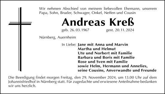 Traueranzeige von Andreas Kreß von Weißenburger Tagblatt u.Treuchtlinger Kurier Lokal