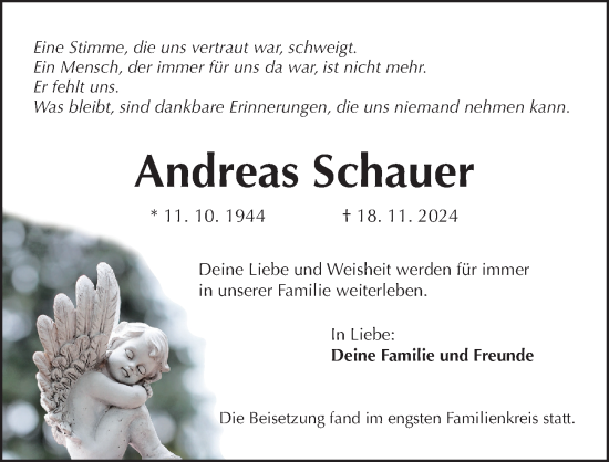 Traueranzeige von Andreas Schauer von Fürther Nachrichten Lokal