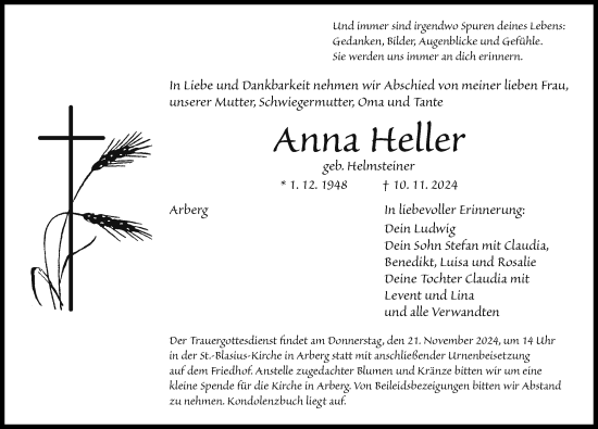 Traueranzeige von Anna Heller von Altmühl-Bote Lokal