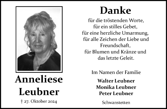 Traueranzeige von Anneliese Leubner von Gesamtausgabe Nürnberger Nachrichten/ Nürnberger Ztg.