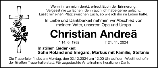 Traueranzeige von Christian Andreä von Gesamtausgabe Nürnberger Nachrichten/ Nürnberger Ztg.