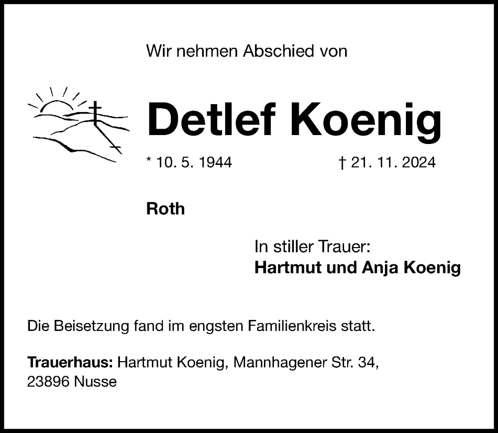  Traueranzeige für Detlef Koenig vom 29.11.2024 aus Roth-Hilpoltsteiner Volkszeitung Lokal