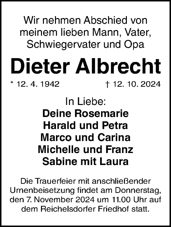 Traueranzeige von Dieter Albrecht von Gesamtausgabe Nürnberger Nachrichten/ Nürnberger Ztg.