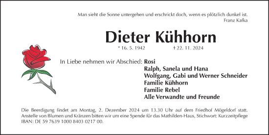Traueranzeige von Dieter Kühhorn von Gesamtausgabe Nürnberger Nachrichten/ Nürnberger Ztg.