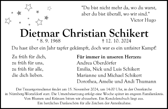 Traueranzeige von Dietmar Christian Schikert von Gesamtausgabe Nürnberger Nachrichten/ Nürnberger Ztg.