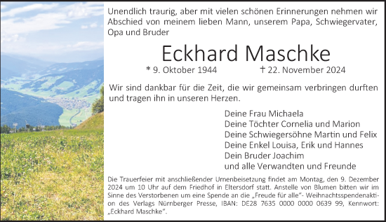 Traueranzeige von Eckhard Maschke von Erlanger Nachrichten Lokal