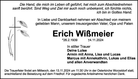 Traueranzeige von Erich Wißmeier von Gesamtausgabe Nürnberger Nachrichten/ Nürnberger Ztg.