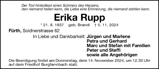 Traueranzeige von Erika Rupp von Gesamtausgabe Nürnberger Nachrichten/ Nürnberger Ztg.