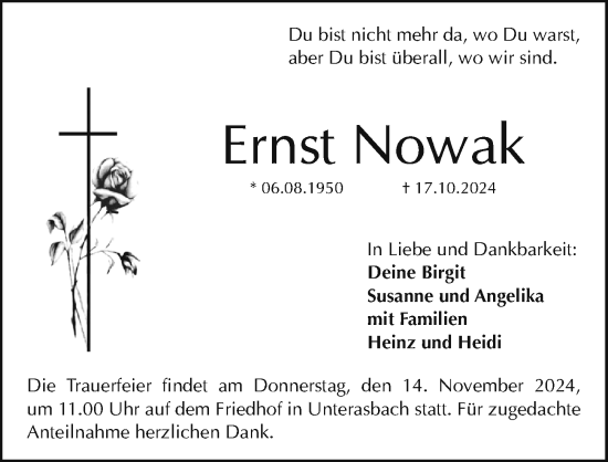 Traueranzeige von Ernst Nowak von Fürther Nachrichten Lokal