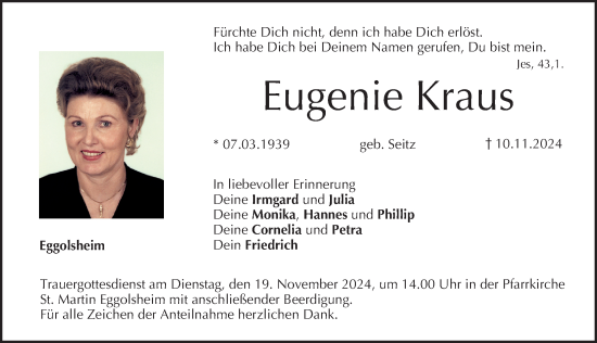 Traueranzeige von Eugenie Kraus von Nordbayerische Nachrichten Forchheim Lokal