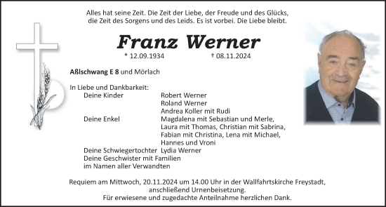 Traueranzeige von Franz Werner von Neumarkter Nachrichten Lokal