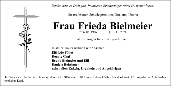 Traueranzeige von Frieda Bielmeier von Fürther Nachrichten Lokal