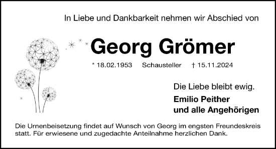 Traueranzeige von Georg Grömer von Gesamtausgabe Nürnberger Nachrichten/ Nürnberger Ztg.