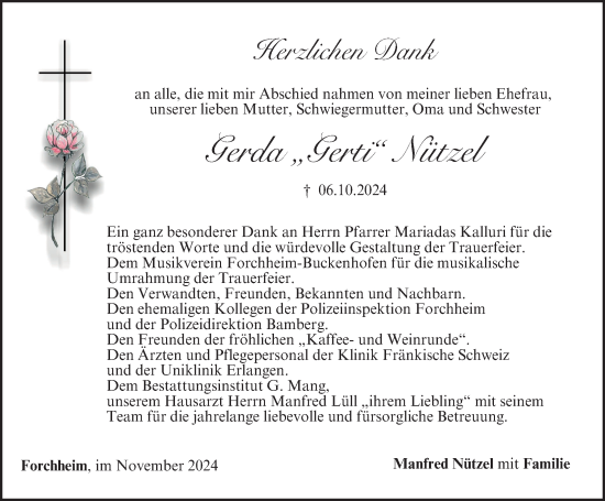 Traueranzeige von Gerda Nützel von Nordbayerische Nachrichten Forchheim Lokal