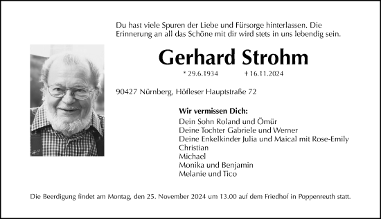 Traueranzeige von Gerhard Strohm von Fürther Nachrichten/ Gesamtausgabe Nürnberger Nachrichten/ Nürnberger Ztg.