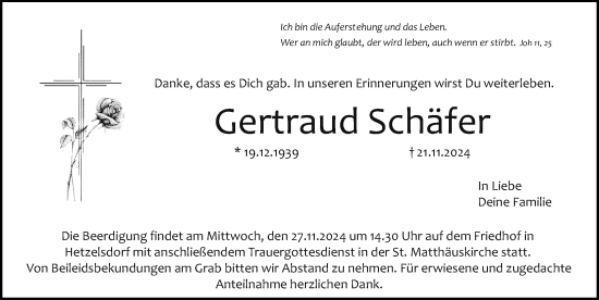 Traueranzeige von Gertraud Schäfer von Nordbayerische Nachrichten Forchheim Lokal