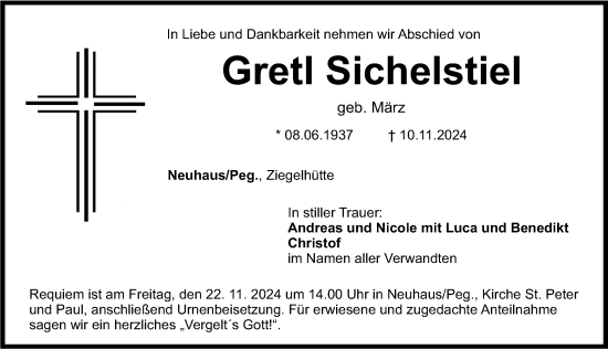 Traueranzeige von Gretl Sichelstiel von Nordbayerische Nachrichten Pegnitz Lokal
