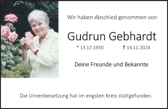 Traueranzeige von Gudrun Gebhardt von Erlanger Nachrichten Lokal
