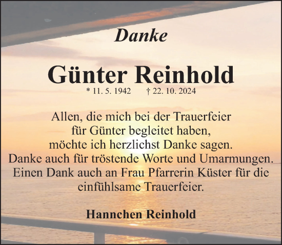 Traueranzeige von Günter Reinhold von Gesamtausgabe Nürnberger Nachrichten/ Nürnberger Ztg.