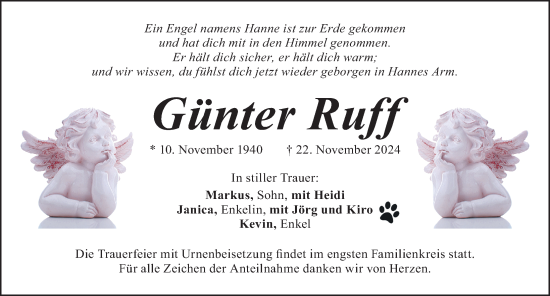 Traueranzeige von Günter Ruff von Weißenburger Tagblatt u.Treuchtlinger Kurier Lokal