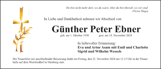 Traueranzeige von Günther Peter Ebner von Gesamtausgabe Nürnberger Nachrichten/ Nürnberger Ztg.