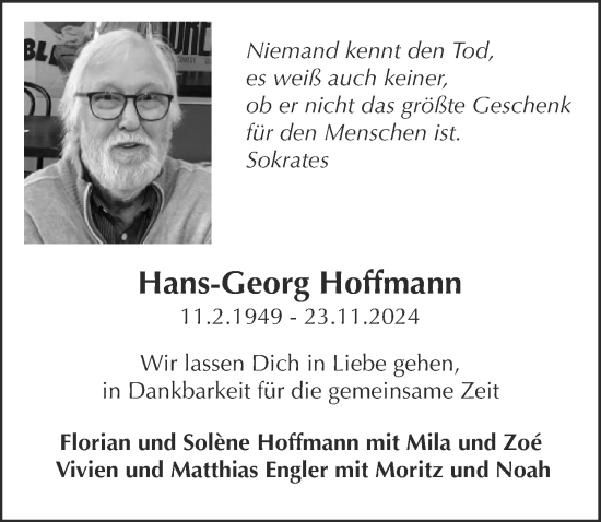 Traueranzeige von Hans-Georg Hoffmann von Gesamtausgabe Nürnberger Nachrichten/ Nürnberger Ztg.