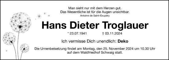 Traueranzeige von Hans Dieter Troglauer von Gesamtausgabe Nürnberger Nachrichten/ Nürnberger Ztg.